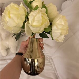 Gold Vase with White Flowers